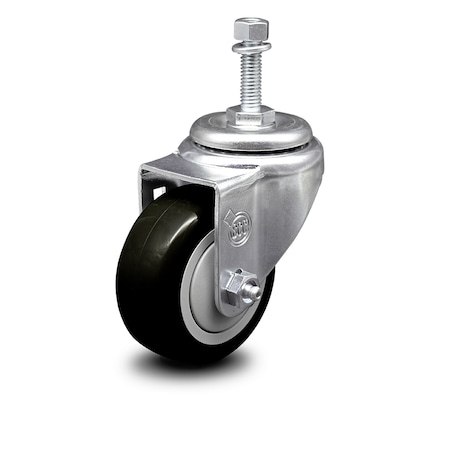 Service Caster 3 Inch Black Polyurethane Wheel Swivel 3/8 Inch Threaded Stem Caster SCC SCC-TS20S314-PPUB-BLK-381615